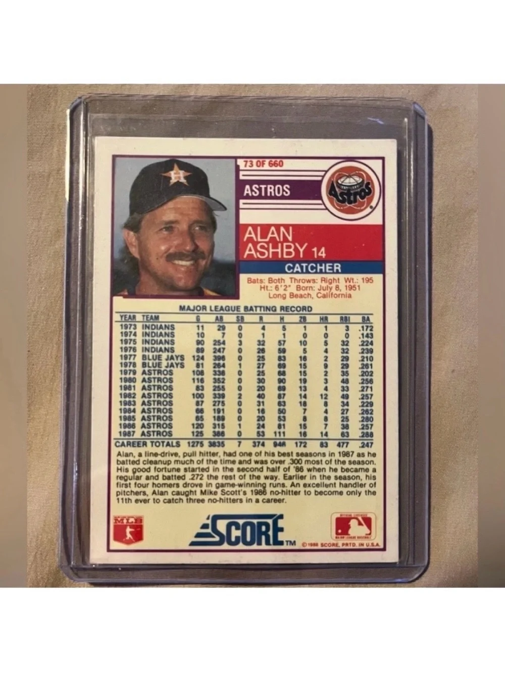 Vintage Houston Astros 1988 Alan Ashby Score #73 MLB Baseball Trading Card